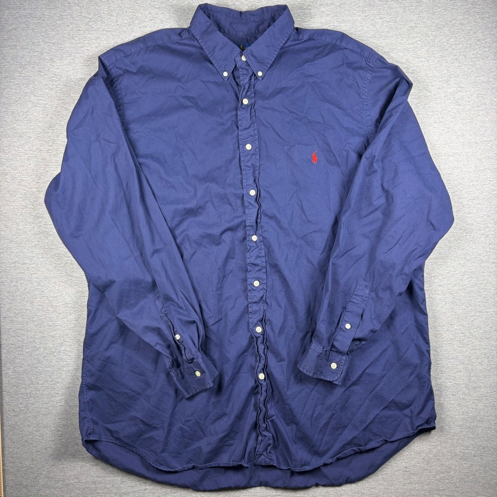 Ralph Lauren Button Down Shirt 2XLT Blue Feather Weight Twill Long Sleeve Tall